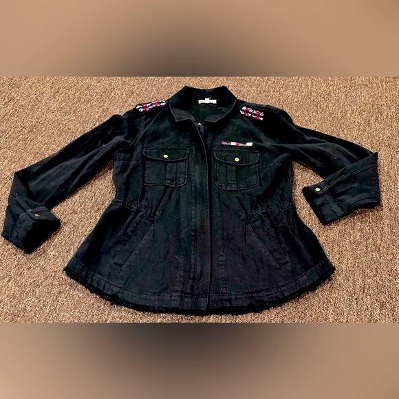 Indigo Thread Co.™ Jacket Women black L Tribal Aztec Embroidery Denim - Picture 1 of 5